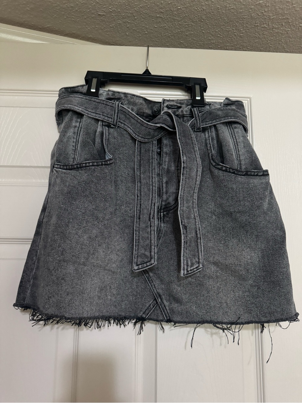 Denim Paperbag Skirt with Belt